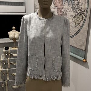 Rebecca Taylor Light Gray Fringe Blazer